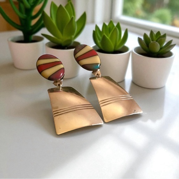 NATIVE AMERICAN TURQUOISE FM STERLING SILVER LARGE STATEMENT EARRINGS - Picture 7 of 8